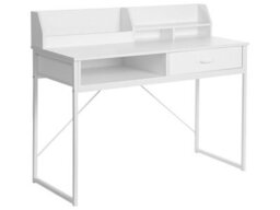 Beliani Office Desk 110X50Cm White Mdf With Metal Legs, Drawer And Shelf - thumbnail 3