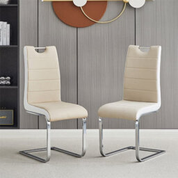 Furniture in Fashion Petra Taupe And White Faux Leather Dining Chairs In Pair