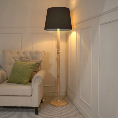 Valuelights Victoria Traditional Light Wood Candlestick Floor Lamp With Black Tapered Shade - Led Bulb Included - image 1