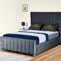 UKBEDFURNITURE Milano Steel Plush Valvet Upholstered Bed Frame Only - Slatted Base - 48 Inch Headboard