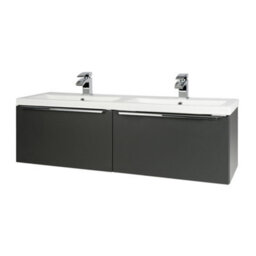 Clifton 1200mm Bathroom Wall Mounted Drawer Unit And Twin Ceramic Basin - Matt Dark Grey (Central) - Brassware Not Included - thumbnail 1