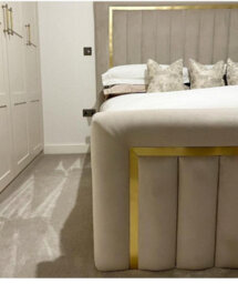 Stratus Interiors Sultan Gold Border Bed Luxurious Velvet Frame With Gold Detailing - Metal Gaslift - Superking - thumbnail 3