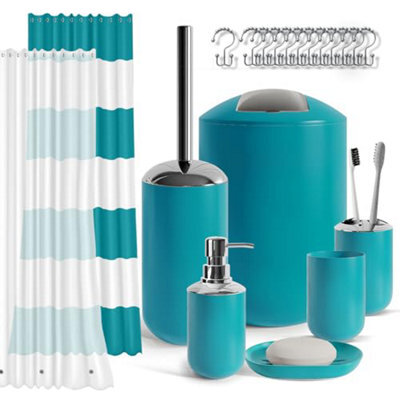 Clara Clark Bathroom Set - Teal Accessories 20 Pc Accessory Shower Curtain With Liner, Toothbrush Holder, Soap Dispenser, Dish