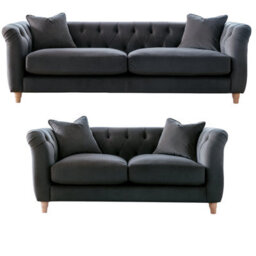 Furnishings For Less UK Elsie Velvet Chesterfield Plush Velvet Midnight 3 Seater + 2 Seater Sofa - thumbnail 1