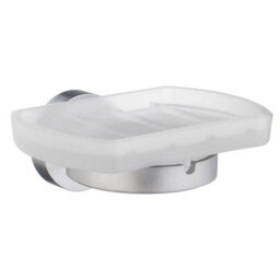 Smedbo Frosted Glass Soap Dish Tray And Brushed Chrome Wall Mounted Holder With Concealed Screws For Bath Shower Bathroom