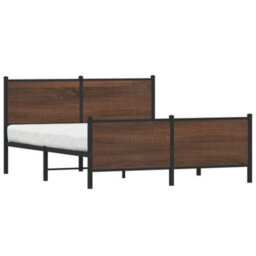 Berkfield Metal Bed Frame Without Mattress Brown Oak 140X190 Cm - thumbnail 3