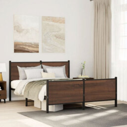 Berkfield Metal Bed Frame Without Mattress Brown Oak 140X190 Cm - thumbnail 1