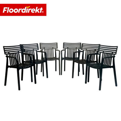 Floordirekt 6 Pack Stackable Garden Chairs Weather Resistant Uv Protected Patio Balcony Dining Set Black 60 X 51 Cm - image 1