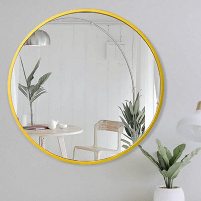 Living And Home Gold Round Wall Mounted Aluminium Framed Bathroom Mirror Vanity Mirror 60 Cm - image 1