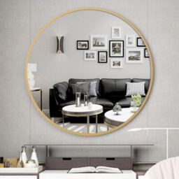 Living And Home Gold Round Wall Mounted Aluminium Framed Bathroom Mirror Vanity Mirror 60 Cm - thumbnail 3