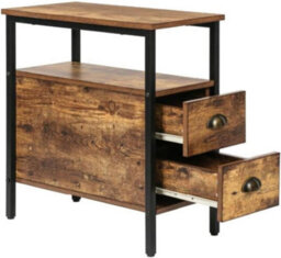 Hygrad Built to Survive Industrial Look Rustic Wooden Narrow Space Saving End Bed Side Coffee Table Nightstand With 2 Drawers - thumbnail 6