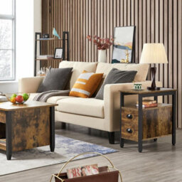 Hygrad Built to Survive Industrial Look Rustic Wooden Narrow Space Saving End Bed Side Coffee Table Nightstand With 2 Drawers - thumbnail 3