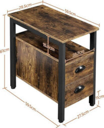 Hygrad Built to Survive Industrial Look Rustic Wooden Narrow Space Saving End Bed Side Coffee Table Nightstand With 2 Drawers - thumbnail 2