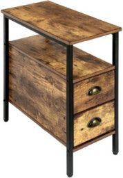 Hygrad Built to Survive Industrial Look Rustic Wooden Narrow Space Saving End Bed Side Coffee Table Nightstand With 2 Drawers - thumbnail 4