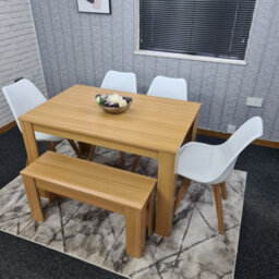 Kosy Koala Dining Table Set Oak Effect Table With 4 White Plastic Chairs And Bench Dining Room Furniture - thumbnail 7