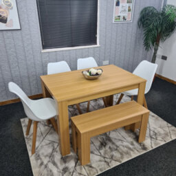 Kosy Koala Dining Table Set Oak Effect Table With 4 White Plastic Chairs And Bench Dining Room Furniture - thumbnail 5