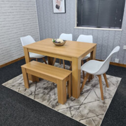 Kosy Koala Dining Table Set Oak Effect Table With 4 White Plastic Chairs And Bench Dining Room Furniture - thumbnail 2