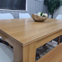 Kosy Koala Dining Table Set Oak Effect Table With 4 White Plastic Chairs And Bench Dining Room Furniture - thumbnail 9