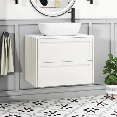 Royal Bathrooms Royal Bathroom Elmore 700mm Classic White Wall Mounted Bathroom Vanity Unit 2 Drawer Plain White Worktop With Elva Basin - image 1