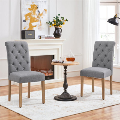 Yaheetech Set Of 2 Dark Grey Upholstered Dining Chairs Classic Fabric Chairs With High Back - image 1