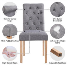 Yaheetech Set Of 2 Dark Grey Upholstered Dining Chairs Classic Fabric Chairs With High Back - thumbnail 4