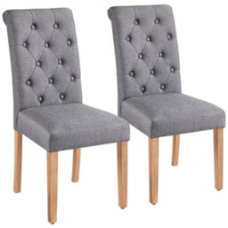 Yaheetech Set Of 2 Dark Grey Upholstered Dining Chairs Classic Fabric Chairs With High Back - thumbnail 2