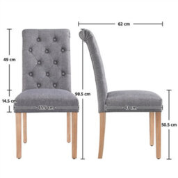 Yaheetech Set Of 2 Dark Grey Upholstered Dining Chairs Classic Fabric Chairs With High Back - thumbnail 3