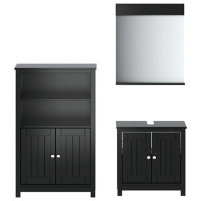 Berkfield Rustic 3 Piece Bathroom Furniture Set Berg Black Solid Wood Pine