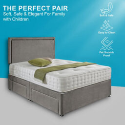 Dining Tables Seoul Matching Headboard Divan Set, 2 Drawer On Same Side With Sprung 1500 Comfort Mattress - Plush Grey - Double - thumbnail 2