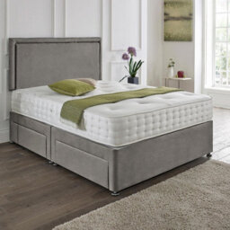 Dining Tables Seoul Matching Headboard Divan Set, 2 Drawer On Same Side With Sprung 1500 Comfort Mattress - Plush Grey - Double - thumbnail 1