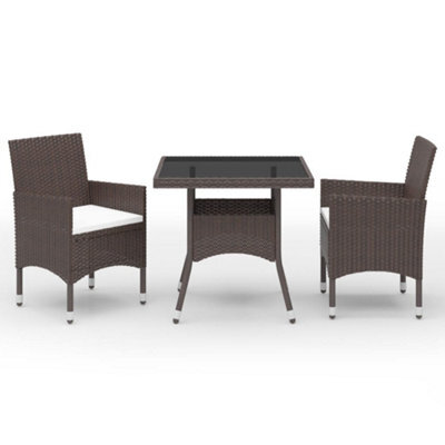 Berkfield 3 Piece Garden Dining Set Poly Rattan And Tempered Glass Brown - image 1