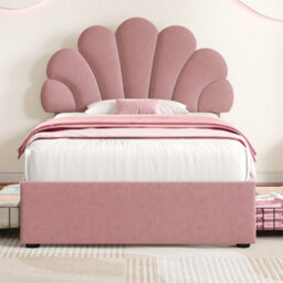 Abrihome 3Ft Single Upholstered Bed Frame With Adjustable Petal Headboard, Luxe Velvet Storage Bed, 2 Drawers & Solid Wood Slats,  Pink - thumbnail 9
