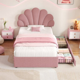 Abrihome 3Ft Single Upholstered Bed Frame With Adjustable Petal Headboard, Luxe Velvet Storage Bed, 2 Drawers & Solid Wood Slats,  Pink - thumbnail 8