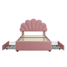 Abrihome 3Ft Single Upholstered Bed Frame With Adjustable Petal Headboard, Luxe Velvet Storage Bed, 2 Drawers & Solid Wood Slats,  Pink - thumbnail 7