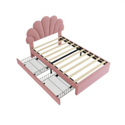 Abrihome 3Ft Single Upholstered Bed Frame With Adjustable Petal Headboard, Luxe Velvet Storage Bed, 2 Drawers & Solid Wood Slats,  Pink - thumbnail 6
