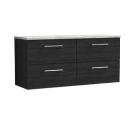 Balterley Level 1200mm Wall Hung 4 Drawer Vanity Unit With Laminate Worktop For Modern Bathroom Storage - Charcoal Black - thumbnail 1