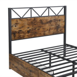 Abrihome 4Ft6 Double Metal Bed Frame (135X190Cm), Durable & Sturdy Iron Storage Bed With 2 Drawers, Multifunctional Design In Black & Wood - thumbnail 6