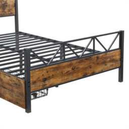 Abrihome 4Ft6 Double Metal Bed Frame (135X190Cm), Durable & Sturdy Iron Storage Bed With 2 Drawers, Multifunctional Design In Black & Wood - thumbnail 7