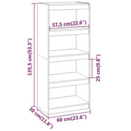 Berkfield Book Cabinet/room Divider White 60X30X135.5 Cm Solid Wood Pine - thumbnail 8