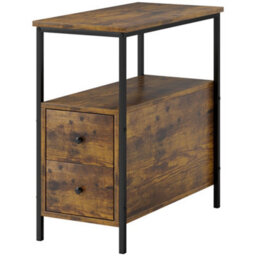 Wyld Haus Vino Rustic Brown Narrow Bedside Table - 2 Drawers, Open Middle Shelf, Industrial Metal Frame - thumbnail 2