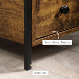 Wyld Haus Vino Rustic Brown Narrow Bedside Table - 2 Drawers, Open Middle Shelf, Industrial Metal Frame - thumbnail 6