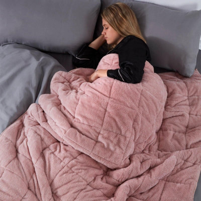 Ohs Teddy Fleece Weighted Blanket - Blush Pink, 125 X 180Cm - 6Kg - image 1