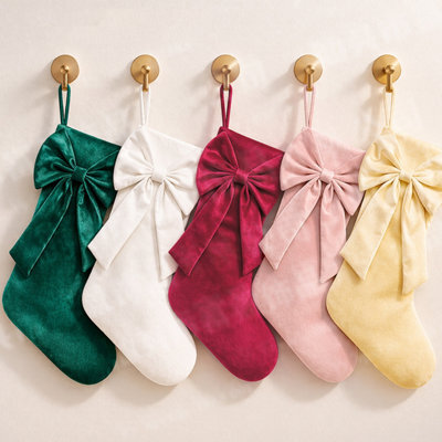 CLEFFNS 5Pcs Christmas Stocking Velvet With Large Bow, Hanging Holiday Decor Christmas Stocking With Loop, Xmas Tree Mantel Decorations - image 1