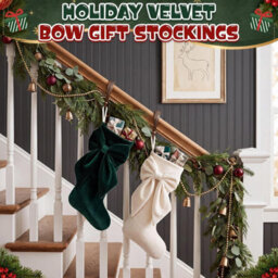 CLEFFNS 5Pcs Christmas Stocking Velvet With Large Bow, Hanging Holiday Decor Christmas Stocking With Loop, Xmas Tree Mantel Decorations - thumbnail 3