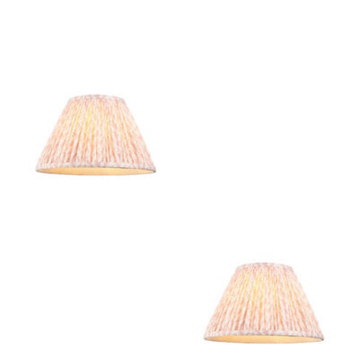 Loops Set Of 2 Peachy Pink Tapered Lamp Shades With Leaf Design - Handcrafted Elegance - image 1
