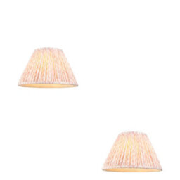 Loops Set Of 2 Peachy Pink Tapered Lamp Shades With Leaf Design - Handcrafted Elegance
