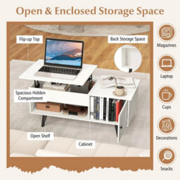 Lift Top Coffee Table Flip Top Center Table With Hidden Compartment White - thumbnail 6