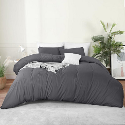 Bedlooms Grey Cotton Duvet Cover Set, Breathable & Anti-Allergic Bedding Pack, Single 135X200Cm - image 1