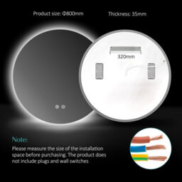 Emke 800mm Round Bathroom Led Mirror With Bluetooth Illuminated Backlit Wall Mounted With Demister And Dimming - thumbnail 5