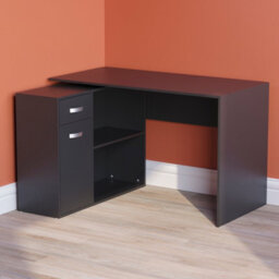 Lassic Vida Designs Longton Black Adjustable L-Shaped Computer Desk With Shelves, Drawer And Door - thumbnail 4